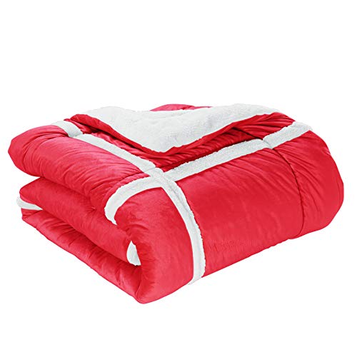 Elegant Comfort Micromink Stripe Lined Sherpa Comforter Set, Premium Down Alternative Micro-Suede 3-