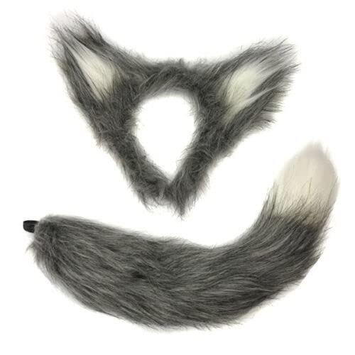 jokeshop Fluffy Wolf Set (Grey Ears & Tail) Fancy Dress Halloween World Book Day Adults Werewolf Animal Accessory
