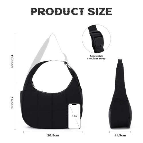 Fecialy Puffer Crescent Shoulder Bag for Women Small Nylon Quilted Handbags Puffy Purses with Adjustable Strap2