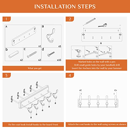 Wall Coat Rack, Hooks Wall Mounted, 2 Pack Coat Hangers For Wall, 5 Tri Hooks, Hook Rack, Wooden Base, Metal Coat Hook Rail For Coat Hat Key, Rustic Coat Rack For Entryway Bathroom Bedroom Kitchen #TOP7