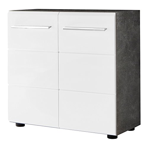 Trendteam Mueble, Korpus Beton Stone Melamin, Front Weiß Hochglanz, 60 x 60 x 79 cm