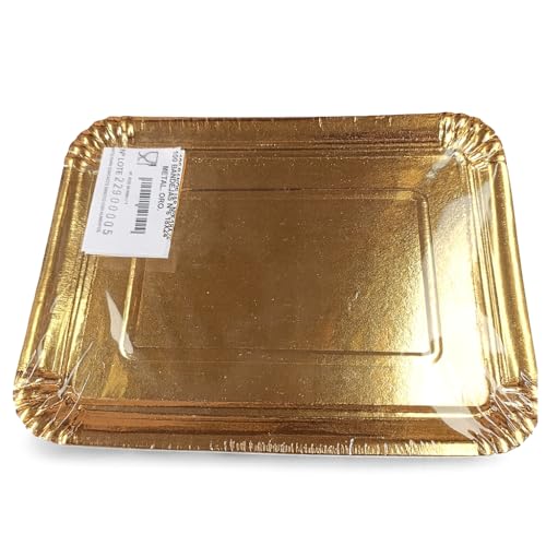 PAMPOLS Pack de 100 Bandejas de Cartón 18X24 cm | Ideales para presentar canapés, repostería y aperitivos varios | Bandejitas muy versátiles | Color Oro