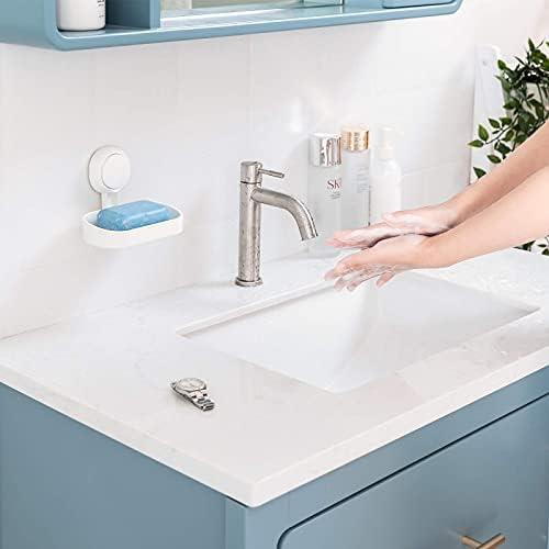 Soap Holder Suction Cup NO-Drilling & Removable Suction Cup Soap Dish Holder Wall Mounted Max Hold 5kg Wall Soap Dish Waterproof Oilproof for Shower Bathroom & Kitchen Bath Soap Dish White in Plastic