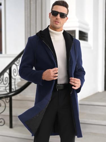 Image of APTRO Men's Wool Trench Coat Hoodie Winter Top Coat | Premium Wool Fabric, Hoodie Style, Thickened Cotton Lining, Single Breasted, Zipper & Button Closure, for Business