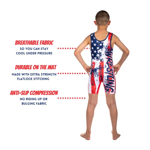 Ko Sports Gear - Unisex Wrestling Singlet, Comfortable & Breathable, 4 Way Stretch, Gymnastics, Running, Weightlifting (Usa Flag, Youth Large) #TOP2