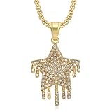 Genérico Colgante de pentagrama glaçado de hip hop color oro plata collar de estrellas de tenis de circonia para mujer y hombre joyería hippie
