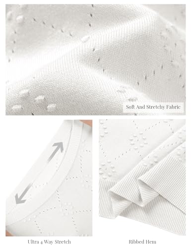 Image of VIMPUNEC Womens Puff Short Sleeve Sweater Summer Crochet Pullover Tops Trendy Casual Knit Shirts Blouses White M