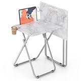 TV Tray Table,Folding Table with Cup Holder Portable,Foldable Snack Tray for Eating,Small Folding Tables Set of 2,Dinner Tables for Couch, Living Room,Small Space (White Marble,2Pcs)