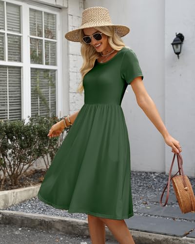 Image of COSSEN Women's 2026 Summer Midi Dress Crew Neck Short Sleeve
