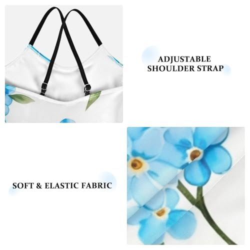 Girls One Piece Swimsuits Blue Forget-me-not Flowers Pattern Sport Halter Swimwear Beach Bathing Suit, 3T3