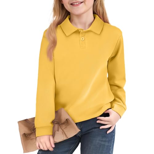 Girls' Long Sleeve Polo Shirt Classic Solid Color Soft School Uniform Top Comfortable Fit for Kids - Main Image
