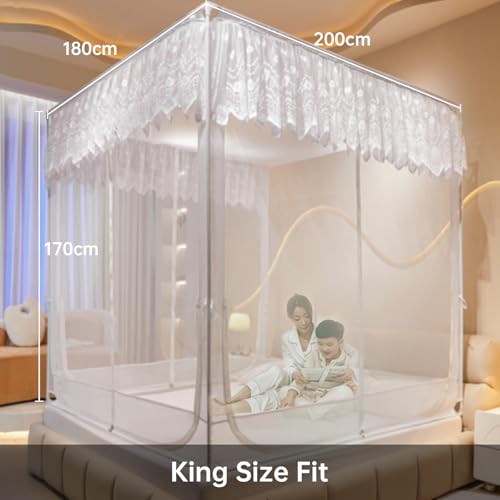 Image of Dawnwake Mosquito Net, Anti-Fall Mosquito Neting Bed for Babies /Adult /Outdoor,Portable Foldable Travel /Camping Mosquito Net Tent, Suit for King Size Bed (White, 200 * 180cm)