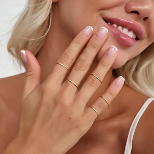 MILACOLATO 1mm Stainless Steel Stacking Rings for Women | Thin Gold Plain Band Rings | Stackable Knuckle Rings Thumb Pinky Midi Rings | Comfort-Fit Size 3/4/5/6/7/8/94