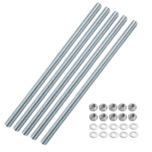 RunXinDa 5x M10 Gewindestange Stahl verzinkt 300 mm Vollgewinde Rostschutz mit Muttern & Scheiben für Möbelbau Maschinenbau (M10 x 300 mm)