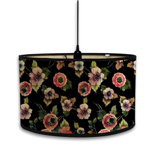 Morbuy Flowers Pattern Bamboo Lampshade for Table Lamp,Vintage Style Diameter 30cm Wooden Bedside Light Lampshade Light Shades Wall Light Lamp Shades for Bedside Lamp Floor Lamp (Pink Flowers)