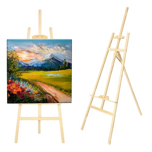 CHELY INTERMARKET Caballete Madera 120 CM Natural Caballete Plegable Para Pintura Lienzo Profesional Artistas Niños Adultos Acrílico Óleo Acuarela Trípode Soporte Portátil Estudio Manualidades