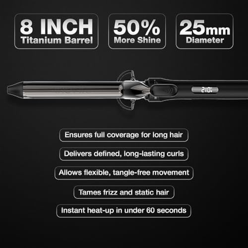 Image of IKONIC CT25mm Curling Tong, Black Hair Curler for Bouncy Tight and Loose Curls, Professional Curling Iron for Salon Finish Long Lasting Curly Hair 8inch Titanium Barrel