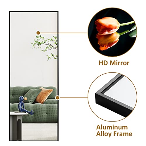 Image of PexFix Full Body Mirror Length with Black Aluminum Alloy Frame Stand Wall Mounted Hanging for Bedroom Bathroom Living Room Decor,51''x16'' (1015)