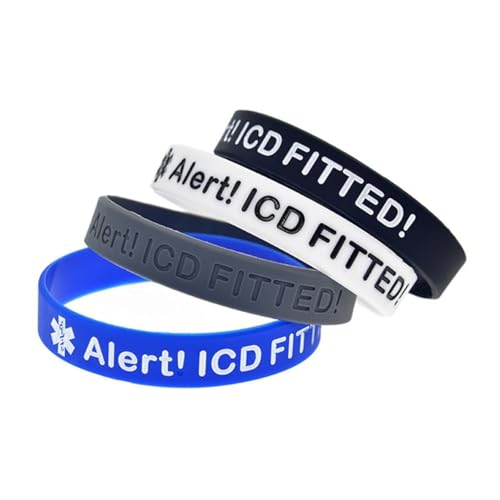 4Pcs Medical Alert ICD Fitted Silicone Bracelet, Adult Men and Women Outdoor Sports Elastic Wristband