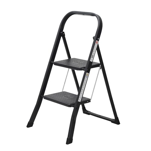 Hailo【ハイロ社製 K44 2段 ブラック60134】脚立 折りたたみ式 軽量 スチール製 2段 コンパクト収納 ウクライナ製