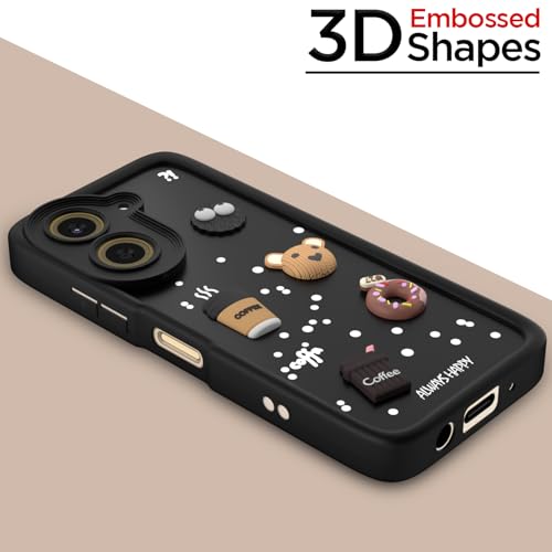 Image of Pikkme Back Cover for Poco C71 / Redmi A5 | Cute Fun Cartoon 3D Bear Silicone Full Body Protection Bumper Case (Black)