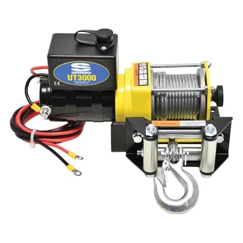 Superwinch 1331200 UT3000 Winch 3000lb(1360kg) Single Line Pull with Roller Fairlead 3/16" x 40' Steel Wire Rope Corded Handheld Remote Cover