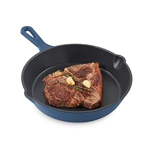 Bundle of DASH Zakarian 7.5″ + 9.5″ +11″ Nonstick Cast Iron Skillets, Titanium Ceramic Coated Frying Pans- Blue