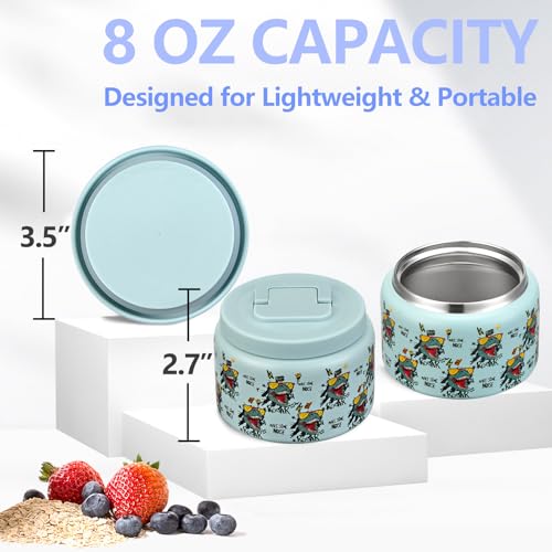 Image of PIQUEBAR 8oz Kids Thermo for Hot Food,Small Lunch Thermo Food Container Stainless Steel,Easy Open Wide Mouth Thermo for Hot Cold Food for Preschool Travel (Blue Dinosaur)