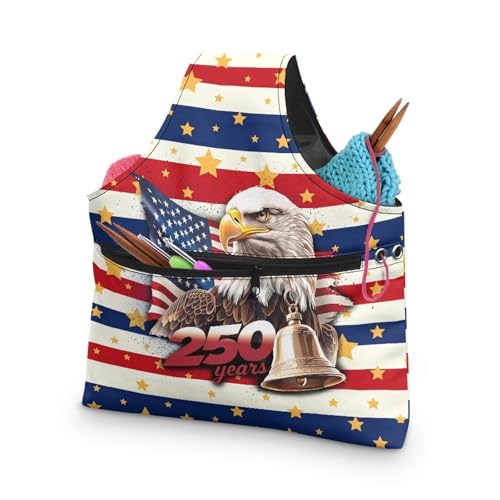 Image of ZUXONGSY America250 Yarn Tote Bags for Crocheting Lightweight 250th Patriotic Eagle Yarn Storage Organizer Knitting Project Bag for on The Go Travel July 4th 2026