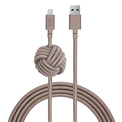 Native Union NIGHT Cable - 10ft Ultra-Strong Reinforced [Apple MFi Certified] iPhone / iPad Lightning to USB Charging Cable with Weighted Knot (Taupe)
