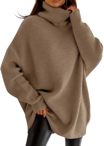 Image of Womens Turtleneck Oversized Sweater Batwing Chunky Pullover Sweater Casual Fall Loose Knit Jumper Top