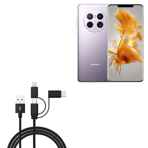 BoxWave Cable Compatible with Huawei Mate 50 Pro (6.74 in) - AllCharge 3-in-1 Cable - Jet Black