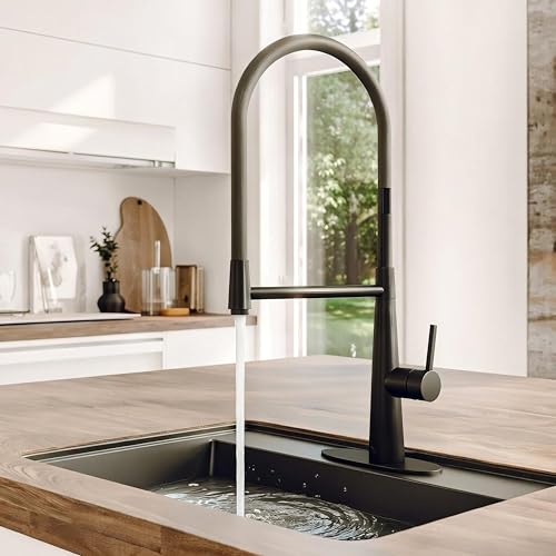 CASAINC Kitchen Faucet Matte Black, 23in H Single Handle Kitchen Sink Faucet with 2 Open Mode,...