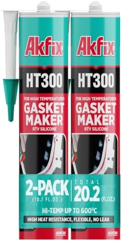 Akfix HT300 High Temp Silicone Gasket Maker (2x10.1 fl.oz.) - Red RTV Gasket Sealer, Flexible High Heat Silicone Sealant Up to 600F, Valve Cover Gasket Sealant for Automotive | 2 Pack