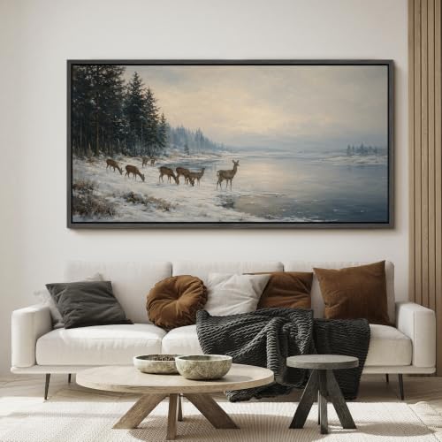 Image of MUDECOR Extra Large Framed Canvas Print Wall Art Deer Art for Living Room