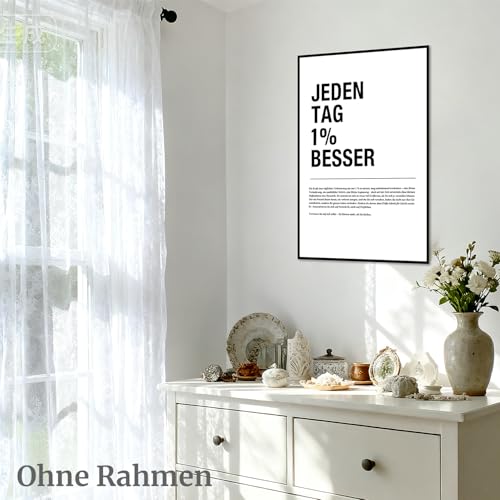 Motivation Poster Büro Deko, Leinwand Wandbild mit „Jeden Tag 1% Besser“ Wanddeko, Positives Poster Motivation, Inspirierende Büro Bilder Klassenzimmer Deko für Studenten Kollegen, ohne Rahmen 40*30