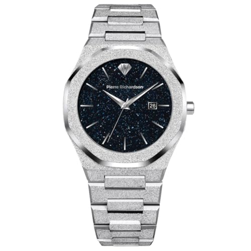 Image of PIERRE RICHARDSON PR5681 Men’s Luxury Watch Silver Frosted Stainless Steel Japanese Quartz, 41mm, 5ATM Water Resistant, Scratch-Resistant Sapphire Crystal Glass, Elegant Dress Watch for Men