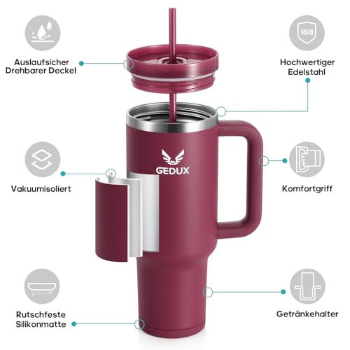 Image of Drinking Bottle with Straw, 1.2 L Thermal Mug with Handle, Leak-Proof