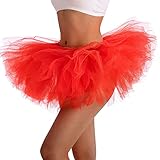 Phantomon Tutu Skirt Women's Teens Classic Elastic 5 Layered Thick Upgrade Tulle Ballet Skirt, 1950s Vintage Style Short Skirt Adult Size, Ultra Fluffy Version (Red)