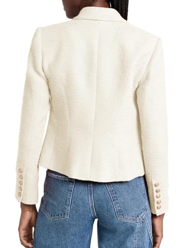Cicy Bell Women Cropped Tweed Blazer Jackets Lapel Open Front Long Sleeve Business Suit Jackets with Pocket4