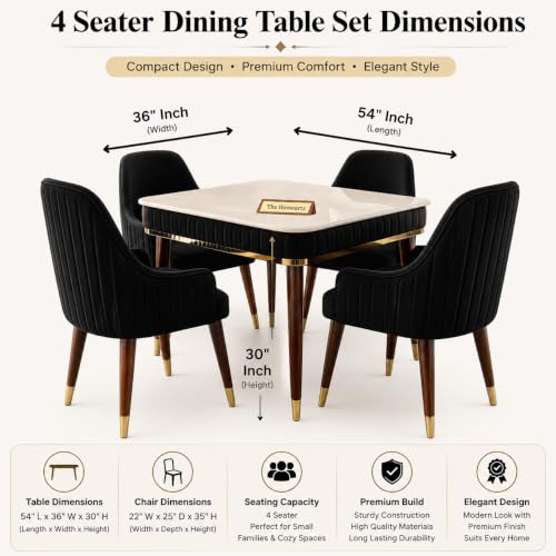 Image of Onyx Elite Modern Dining Table Set 4-Seater Modern Wooden Dining Table Set | 1 Year Warranty | Onyx Top Table with 4 Chairs (Black)