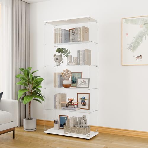 Image of LFT HUIMEI2Y 5-Tier Glass Display Cabinet with Lock, Display Case White