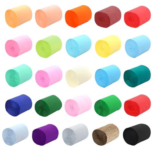 Xmart 26 Rouleaux Papier Crepon Crêpé Papier Streamers Crépon Bandes Décoratif Bande Crepon Ruban Crépon Coloré 20 Couleurs pour Décoration de Mariage Anniversaire Fête Célébration 4,5 cm x 10 m