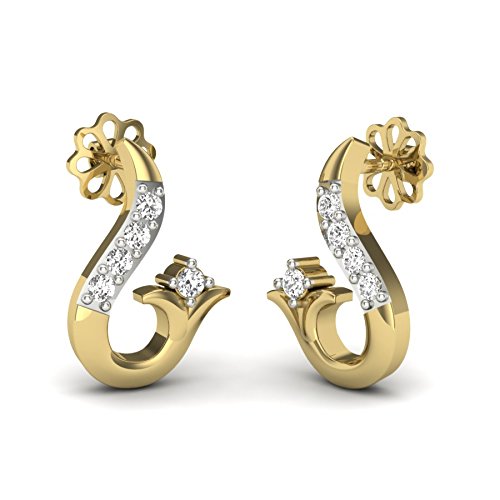 kuberbox 14KT Yellow Gold Diamond Bloom Stud Earrings for Women-picture-26