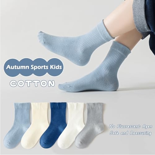 Kids Socks Mid-Calf Ribbed Lines Crew Socks Solid Casual Classical Socks for Kids 5 Pairs3