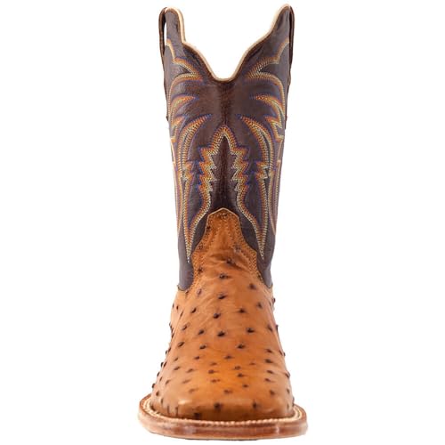 Mens Full Quill Ostrich Embroidered Square Toe Casual Boots Mid Calf - Brown3