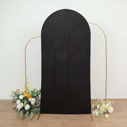 Efavormart 7ft Black Fitted Spandex Arch Slipcover, Snug Fit Double-Sided Round Top Backdrop Sleeve for Modern Weddings and Photo Booths