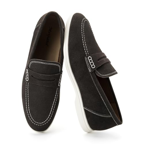 Image of Meijiana Men's Genuine Leather Loafers Slip-On Moccasins Suede Dress Shoes, Lightweight and Breathable with Rubber Sole Stylish Mens Loafers