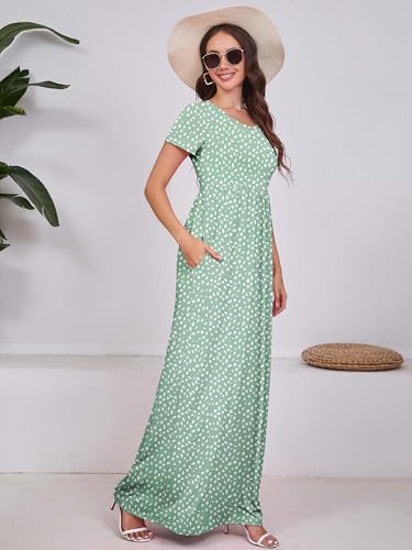 Image of DEARCASE Maxi Dress for Women Short Sleeve Casual Summer Loose Plain Comfy Long Dresses with Pockets