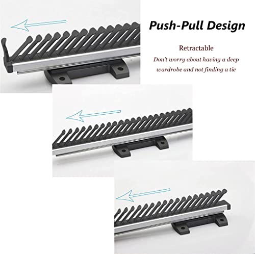 Aiyiouwe Sliding Closet 28 Tie Hanger Extendable Lateral Tie Rack Pull-Out Scarf Belt Storage Display Rail Organizer For Wardrobe, With 28 Hooks For Ties Scarves Belts Side Mount #TOP3